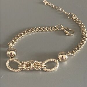 Gold Plated Byzantine Knot & Cable Link Bracelet Textured, Statement, Elegant
